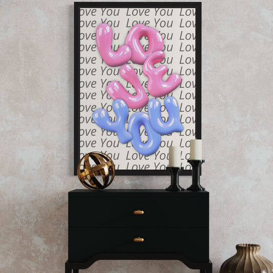 Love You – Modern 3D Typography Framed Digital Artwork