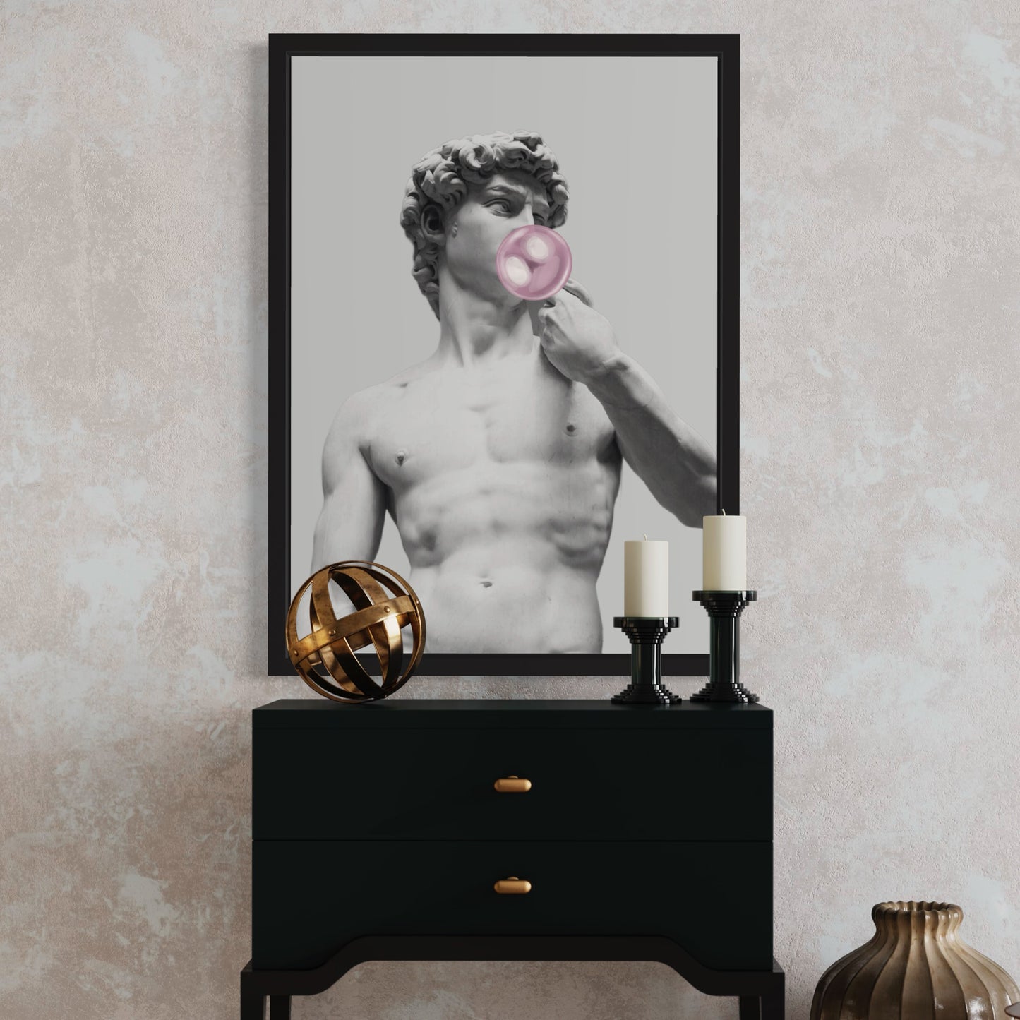 David with Bubblegum – Modern Framed Digital Artwork